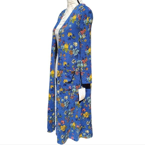 Lularoe NWT Sarah Blue floral long cardigan‎ duster Extra Small XS - Picture 2 of 5